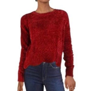 Aqua Chenille Scalloped Hem Crewneck Sweater